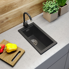 Brado Gamma Decor 2850 gránit mosogató, szifonnal, fekete, beépíthető mosogatótálca