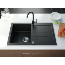 Brado Roxy gránit mosogató automata dugóemelő, szifonnal, fekete-szemcsés, beépíthető mosogatótálca