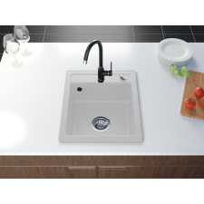 Brado Start Don gránit mosogató automata dugóemelő, szifonnal, fehér, beépíthető mosogatótálca