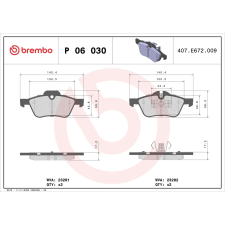 BREMBO fékbetétkészlet, tárcsafék BREMBO P 06 030 autóalkatrész
