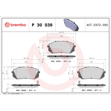 BREMBO fékbetétkészlet, tárcsafék BREMBO P 30 039 autóalkatrész