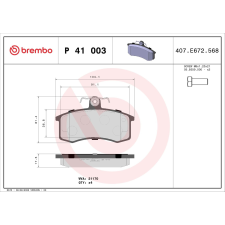 BREMBO fékbetétkészlet, tárcsafék BREMBO P 41 003 autóalkatrész