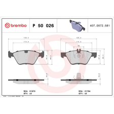 BREMBO fékbetétkészlet, tárcsafék BREMBO P 50 026 autóalkatrész