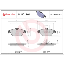 BREMBO fékbetétkészlet, tárcsafék BREMBO P 50 104 autóalkatrész