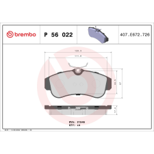 BREMBO fékbetétkészlet, tárcsafék BREMBO P 56 022 autóalkatrész