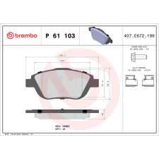 BREMBO fékbetétkészlet, tárcsafék BREMBO P 61 103 autóalkatrész