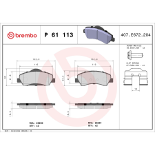 BREMBO fékbetétkészlet, tárcsafék BREMBO P 61 113 autóalkatrész
