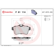BREMBO fékbetétkészlet, tárcsafék BREMBO P 61 114 autóalkatrész