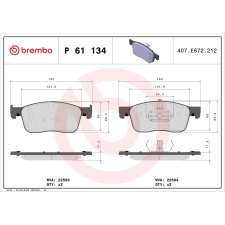 BREMBO fékbetétkészlet, tárcsafék BREMBO P 61 134 autóalkatrész