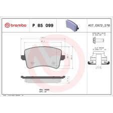BREMBO fékbetétkészlet, tárcsafék BREMBO P 85 099X autóalkatrész