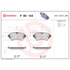 BREMBO fékbetétkészlet, tárcsafék BREMBO P 85 154X autóalkatrész