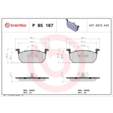 BREMBO fékbetétkészlet, tárcsafék BREMBO P 85 167 autóalkatrész
