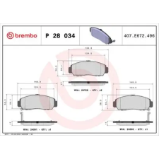 BREMBO fékbetétkészlet, tárcsafék P 28 034 autóalkatrész