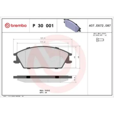BREMBO fékbetétkészlet, tárcsafék P 30 001 autóalkatrész