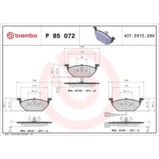 BREMBO fékbetétkészlet, tárcsafék P 85 072 autóalkatrész