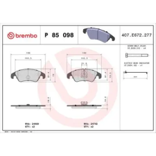 BREMBO fékbetétkészlet, tárcsafék P 85 098 autóalkatrész