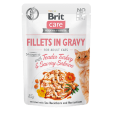 Brit Care Cat Fillets in Gravy with Tender Turkey & Savory Salmon 4x85 g macskaeledel