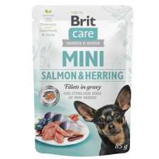 Brit Care Mini Salmon&Herring sterilised fillets in gravy 85g kutyaeledel