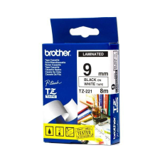 Brother TZE-221 laminált P-touch szalag (9mm) Black on White - 8m nyomtató kellék