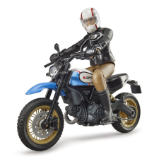Bruder 63051 BWORLD motorkerékpár Scrambler Ducati Cafe Racer versenyzővel (fehér bukósisakkal) autópálya és játékautó