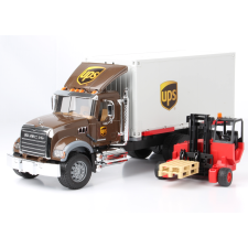 Bruder MACK Granite UPS teherautó taroncával és raklapokkal autópálya és játékautó