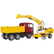 Bruder MAN TGA platós teherautó és Liebherr markoló szett makett