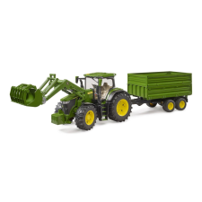 Bruder Tractor John Deere 7R 350 homlokrakodóval és tandem szállító pótkocsival autópálya és játékautó