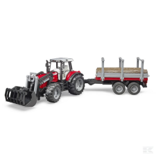 Bruder U02046 Massey Ferguson 7480 homlokrakodóval és rönkszállítóval autópálya és játékautó