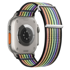 BSTRAP Velcro Nylon szíj Apple Watch 42/44/45mm, black rainbow okosóra kellék