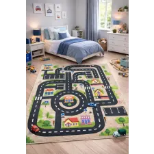 Budapest Carpet Den. Mile 5375-1 bézs 200 x 300cm autópályás gyerekszőnyeg lakástextília