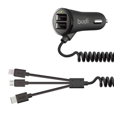 Budi 068T3 2x USB-A / Micro USB / USB-C / Lightning Autós töltő - Fekete (17W) mobiltelefon kellék