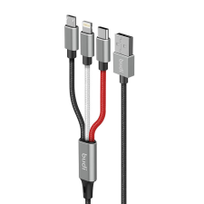Budi 3-in-1 USB to Lightning / USB-C / Micro USB cable Budi 2.4A, 1m, braided (black) kábel és adapter