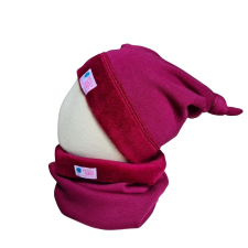  Bundás téli csősál, bordó babasapka, sál