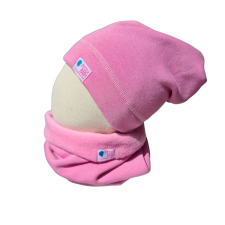  Bundás téli sapka, egyszínű, világos-pink babasapka, sál