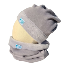  Bundás téli sapka, világosszürke inv babasapka, sál