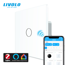  C701ZW LIVOLO ZigBee okos 101-es egysarkú-egypólusú érintőkapcsoló, 240V 5A, fehér kristályüveg okos kiegészítő