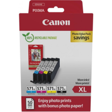 Canon - CL-571XL Bk/C/M/Y (4x11ml) Tintapatron + 50 lap PP201 10x15 fényes fotópapír Multipack - 0332C006 nyomtatópatron & toner