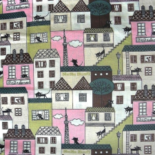 Canvas CATWALK, macskák patchwork pamutvászon, rózsaszín méteráru