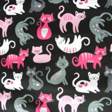 Canvas CIRMI, cica mintás pamutvászon - fekete-pink méteráru
