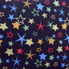 Canvas COLORSTAR, fekete, színes csillag mintás pamutvászon méteráru