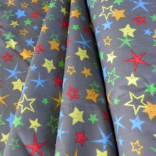 Canvas COLORSTAR, szürke, színes csillag mintás pamutvászon méteráru