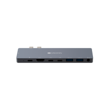 Canyon DS-8 Multiport Docking Station with 8 port, 1*Type C PD100W+2*Type C data+2*HDMI+2*USB3.0+1*Audio. Input 100-240V, Output USB-C PD100W&USB-A 5V/1A, Aluminium alloy, Space gray, 135*48*10mm, 0.056kg (CNS-TDS08DG) laptop kellék