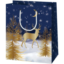 Cardex Karácsonyi ajándéktáska 23x18x10cm, közepes, kék-arany, szarvas ajándéktasak