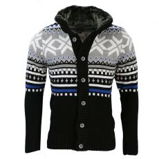  CARISMA férfi pulóver 7011 gallér szőrmés gombos gallérral, Fekete 4XL