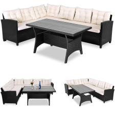 Casaria polyrattan kerti étkező garnitúra sarokgarnitúra WPC asztallap fekete-krém 992849 kerti bútor