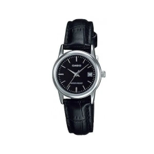 Casio női karóra fekete bőrszíjjal, ezüst tok 25 mm, WR30 karóra