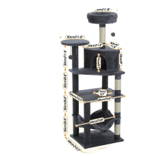  Cat Tree Tower, többszintes kialakítás, hangulatos függőágy és lakás, AMT0331DGY, S macskabútor