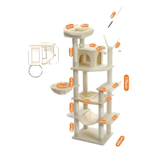  Cat Tree Tower, többszintes kialakítás, kényelmes függőágy, AMT0240BG, XL macskabútor