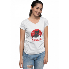  Catzilla - Női V Nyakú Póló