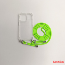 CELLECT iPhone 15 Pro TPU+PC Átlát.tok,Neon Zöld zsinórral tok és táska